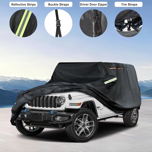 Image of INSAUTO Custom Fit Car Cover for Jeep Wrangler 4 Door 2006-2026 JK JL, Waterproof All Weather Full Exterior Protection, Sun Rain Snow, with Driver Door Zipper