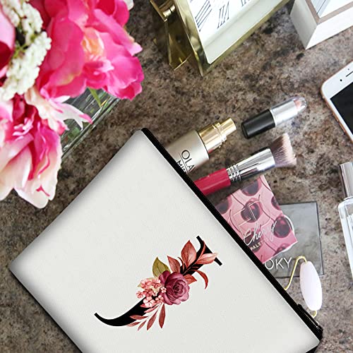 Image of Vavabox A-Z Personalized Makeup Bag, Birthday Gifts for Women Mom, Gifts for Best Friend, Bride Bridesmaid Cosmetic bag (J, 01-White)