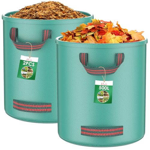 JeTuvlie 2X 500L Gartenabfallsack, Gartensack mit Griffe, Selbststehend, Wasserdicht, Laubsack Haltbar Korrosionsbeständig für Gartenabfälle und Grünschnitt