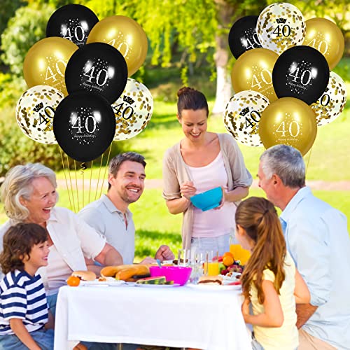 Image of 40th Birthday Balloons for Men, 15 Pcs Black Gold Happy 40th Birthday Balloons, Black Gold 40th Birthday Party Decorations Balloons for Men Women 40th Birthday Decor