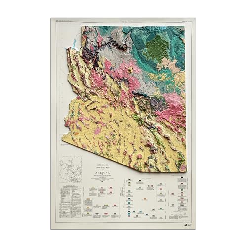 Muir Way Raised Relief Map of Arizona 1969 - True 3D Topographic Wall Map with Molded Terrain - Unframed, 22x32