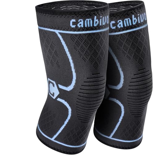 Image of CAMBIVO 2 Pack Knee Brace, Knee Compression Sleeve Support for Men and Women, Knee Pads for Running, Hiking, Meniscus Tear, Arthritis, Joint Pain Relief (Blue, Small)