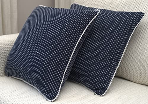 Image of mosey Cushion Covers 20 inch x 20 inch | Set of 2 | 100% Cotton Theme Cushion Covers Cushion Covers 20x20 Navy Blue