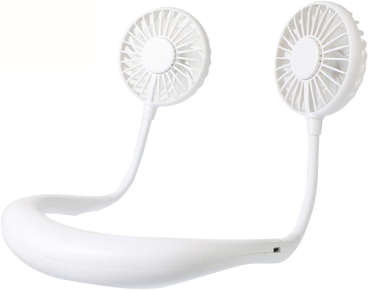Portable Neck Fan, USB Rechargeable Fan with 3 Adjustable Speeds, LED Light Wearable Fan - Black