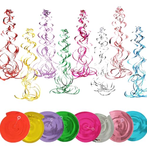 48 Stück Hängende Spiralen Grlande Luftschlangen Party Dekorationen Folien Wirbel Deckenhänger für Geburtstag Hochzeiten Weihnachten Karneval Fasching Deko