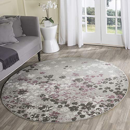 Safavieh Adirondack Collection ADR115M Light Grey and Purple Contemporary Floral Round Area Rug (6' Diameter)