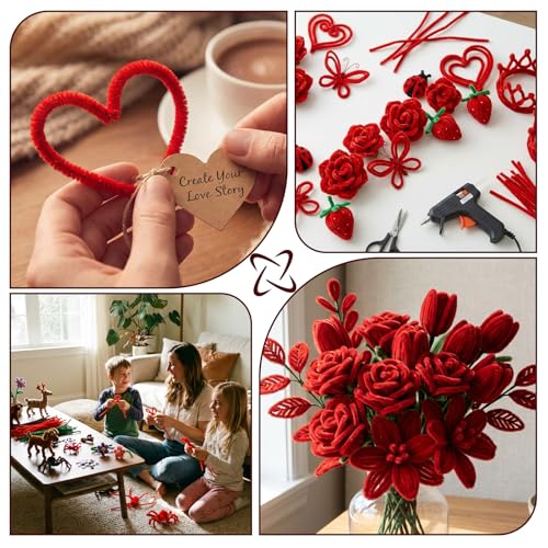 Image of Red Pipe Cleaners Craft Bulk,Valentine's Day Gift,100Pcs Chenille Stems Hand Crafts,Flowers DIY Craft Supplies for Home /Christmas Arts and Crafts Decorations,Sensory Toys for Ages 8-13,Family Games