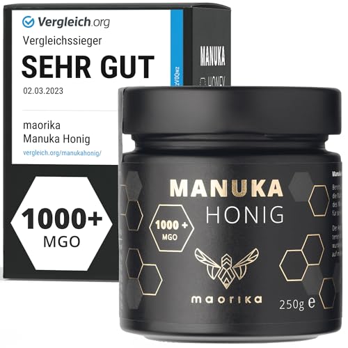 Manuka Honig 1000 MGO + 250g im Glas (lichtundurchlässig, kein Plastik) - laborgeprüft, zertifiziert aus Neuseeland - maorika