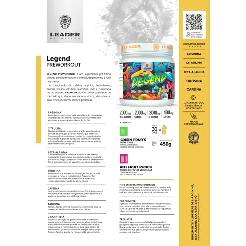 Pré Treino Workout Legend 450g Leader Nutrition Sabor Red Fruit Punch