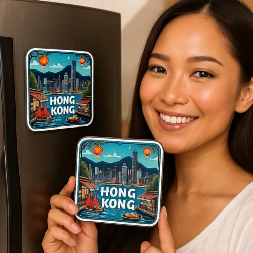 Image of Naxon Hong Kong Country Theme Souvenir Wooden Refrigerator Stylish Fridge Magnet - Fridge Decoration Magnet for Kitchen & Home Decor | Perfect Souvenir Gift | Size 3x3 Inches | Pack of 1