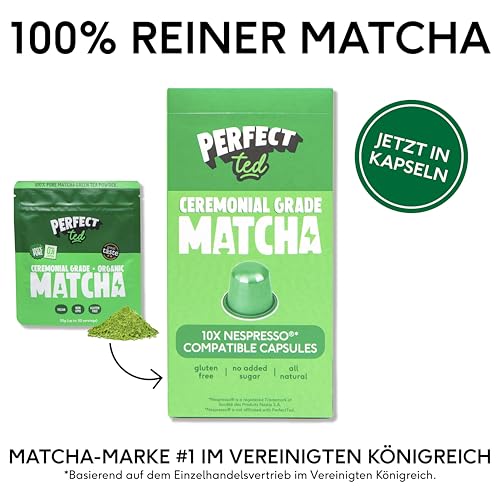 Perfect Ted Kapseln | Original | 60 Kapseln kompatibel mit Nespresso®- Maschinen | Matcha-Pulver in zeremonieller Qualität | Matcha Latte | Japanischer Herkunft