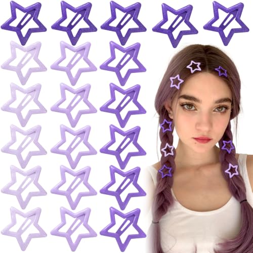 Joez Wonderful 20pcs Star Snap Hair Clips, 1.18in, 2 Styles, Purple Tones