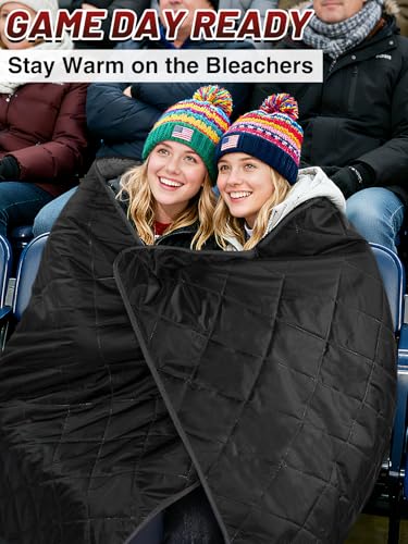 Aulock 55\'\'W x 80\'\'L Warm Outdoor Stadium Blanket Waterproof - Portable & Windproof Black Blanket with Sherpa Fleece Lining for Camping Winter Cold Weather