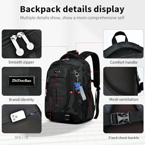 schoolbags for Middle school and high school student,high-capacity camo bookbags for Teens boys,Water Resistant Anti Theft Travel backpack with Computer compartment Fits 15.6 Inch Laptop - Image 6
