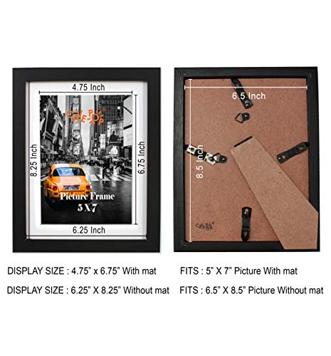 CAVEPOP 5x7 Black Picture Frames 5-Sets, Made to Display (6.25x8.25” Ivory Color Mat 5x7”) Collage Picture Frame Sets