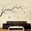 Autocollant Chambre Enfant Sticker Murial Arbre Fleuri Oriental 170x118cm - Décoration Maison Autocollant Mural Oriental Oiseaux