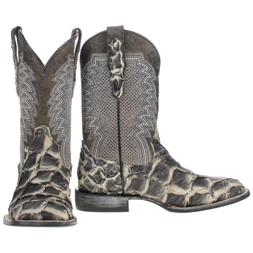 Image of Vaccari Men's Dylan Genuine Pirarucu Fish Leather Broad Square Toe Cowboy Boots