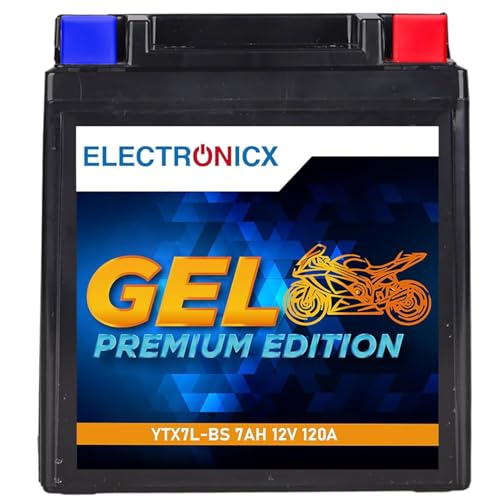 Electronicx Batteria moto GEL YTX7L-BS – 12V 7Ah 120A – Starter senza manutenzione, compatto, resistente alle vibrazioni, sigillato e a prova di perdite – per scooter, ciclomotori e ATV