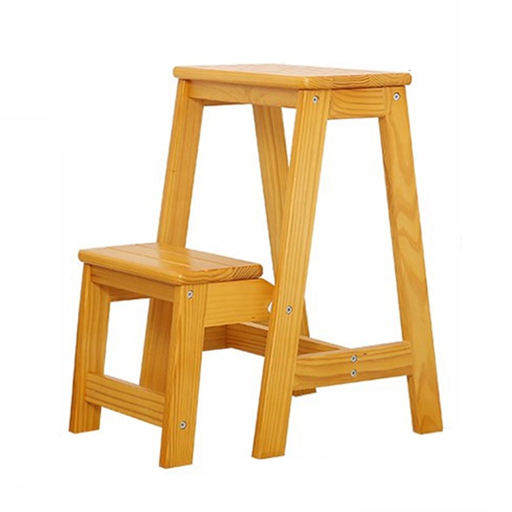 Échelle pliante 2 marches LUNEZY tabouret escalier multifonction en bois miel hauteur 55cm