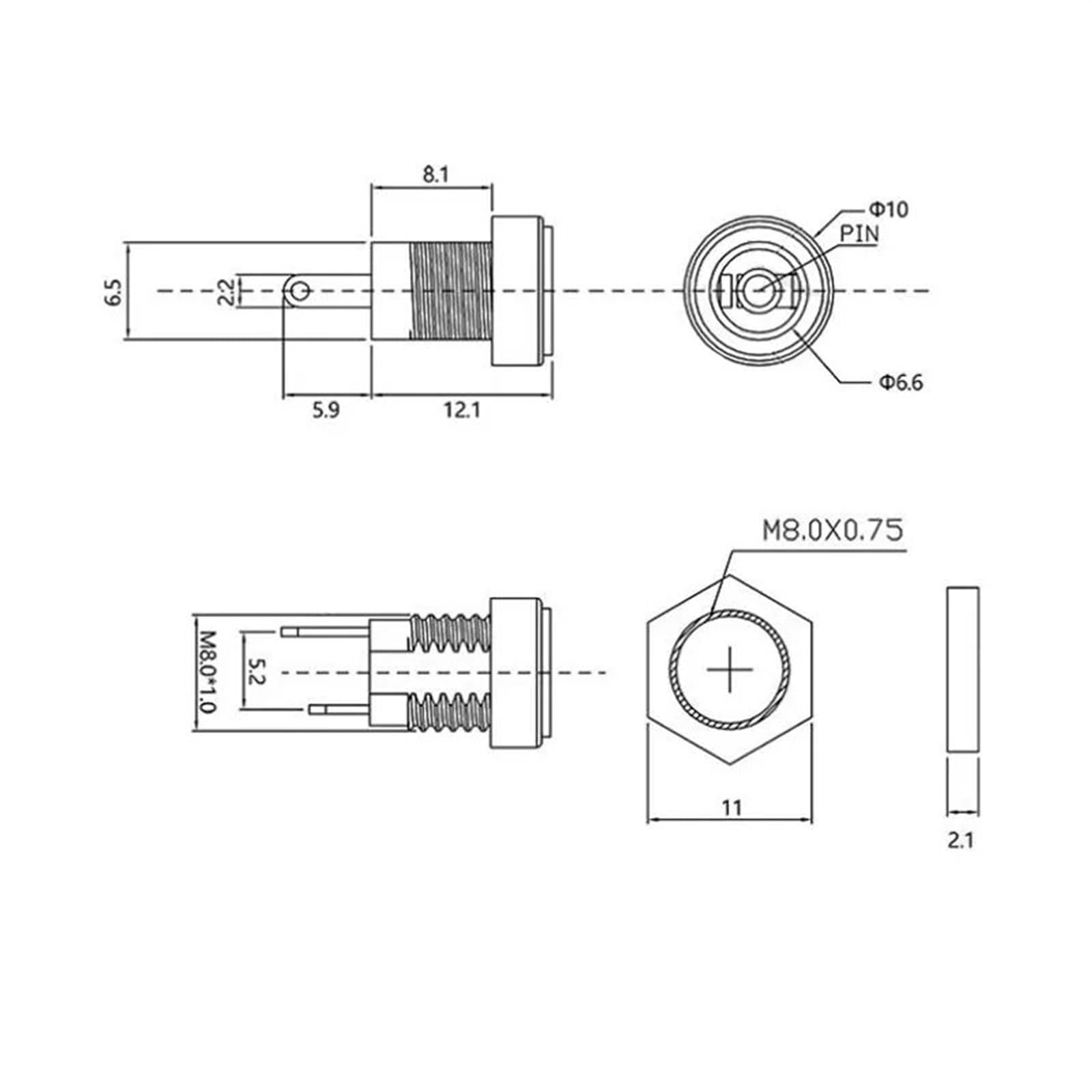 100 Connettori Pannello Jack DC 5,5x2,1mm - Presa Alimentazione