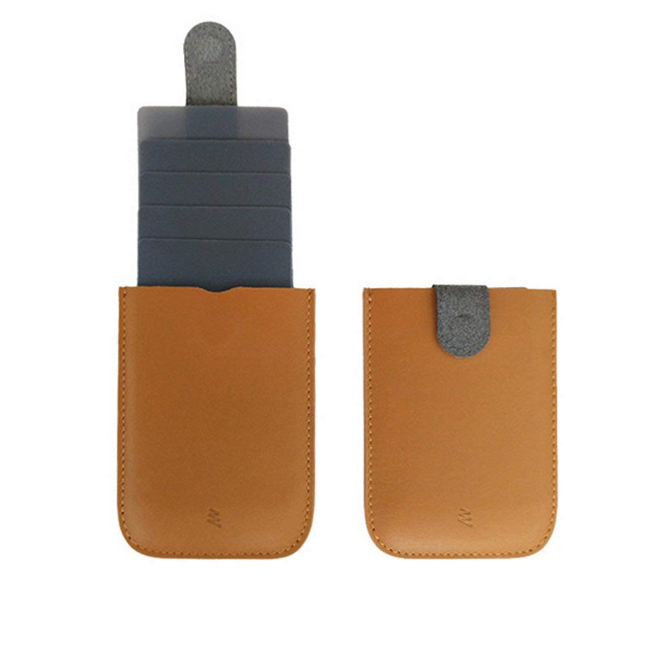 DAX V2 Slim Pull-Out Design Canvas Wallet Credit Card Holder Case for 5 Cards (Leather Brown)