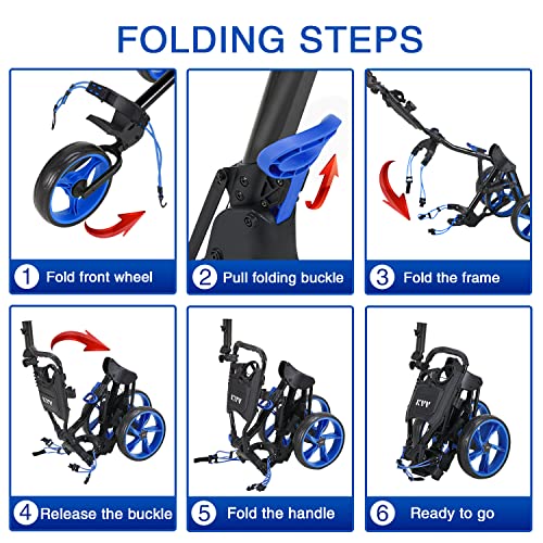 Image of KVV 3 Wheel Golf Push Cart Ultra Lightweight Smallest Folding Size, New-Version Scorecard Holder