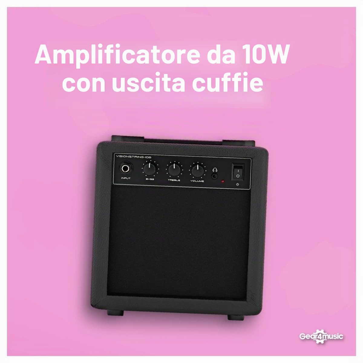 VISIONSTRING Kit Basso Elettrico 3/4 con Ampli 10W e Accessori - Blu | Per Bambini e Principianti, Manico a C, Doppio Cutaway, Ampli 10W, Borsa, Tracolla, Plettri e Accordatore Inclusi