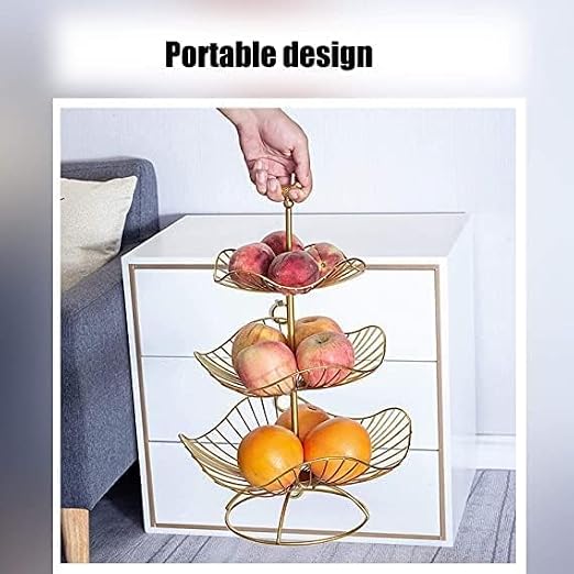 LANDTOM 3-Tier Fruit Basket Stand Holder Decorative Iron Fruit Bowl Stand, Metal Wire Fruit Holder Storage Trays Table Countertop Holder for Vegetables Bread Snack for Kitchen Home Use, Gold (Type C)
