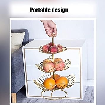 LANDTOM 3-Tier Fruit Basket Stand Holder Decorative Iron Fruit Bowl Stand, Metal Wire Fruit Holder Storage Trays Table Countertop Holder for Vegetables Bread Snack for Kitchen Home Use, Gold (Type C)