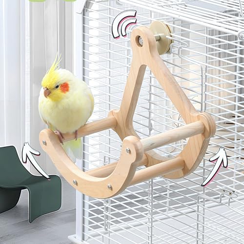 Image of Bird Toys for Parrots,Wooden Exercise Wheel & Intelligence Puzzle, Interactive Rocking Parakeet Toys and Perches, Budgies Perch Toy,Conure Toys