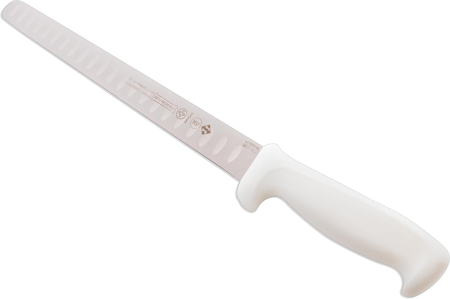 Mundial 14-Inch Hollow Granton Edge Slicing Knife, NSF Certified – High-Carbon Stainless Steel Blade with White Polypropylene Handle – Professional Carving Knife for Brisket, Turkey, Roasts & Meats