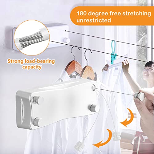 Mini Washing Line Retractable Washing Line,2×5.2m Heavy Duty Stainless Steel Line Double ...