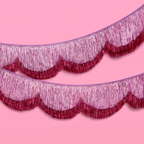 Image of xo, Fetti Pink Scalloped Layered Fringe Banner - 5 Ft. | Bachelorette Party Decorations, Birthday Party Decor, HBD Decor, Photo Booth Banner Backdrop