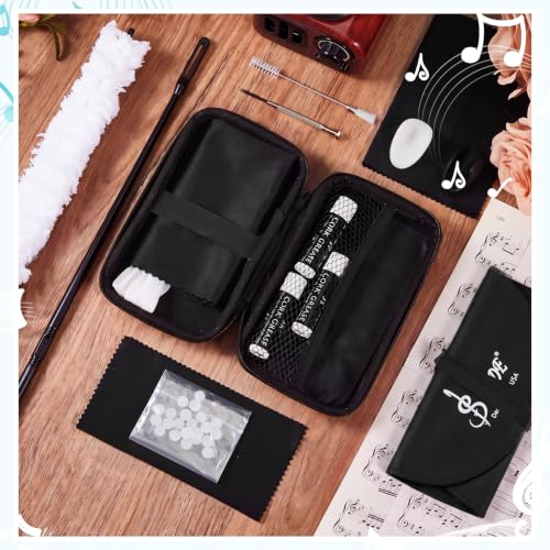 Image of Vesici 40 Pcs Flute Cleaning Kit, Flute Care Accessories Set,Black | Portable Music Accessory Organization with Cleaning Rod, Swab, Brush, Grease, Case, Thumb Rest Cushion for Flute Maintenance