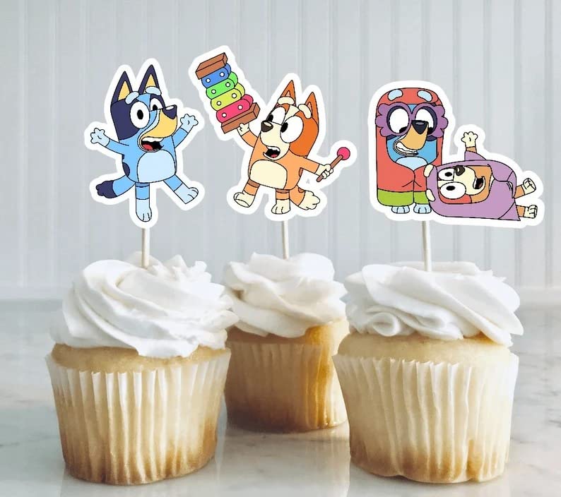 Juego De 12 Adornos Para Cupcakes Bluey, Personajes Azules Para Fiestas