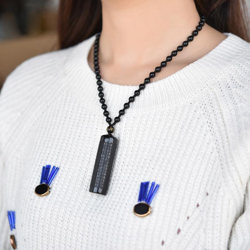 1Pcs Black Obsidian Buddha Pendant Prajna Paramita Sutra Buddha Necklace Pendant Beads Chain2