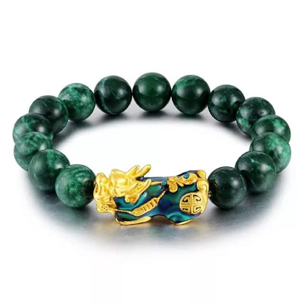 GEMTUB Feng Shui Green Jade Pixiu|Om Mani Bracelet Wealth Good Luck Dragon With Gold Plated Temprature Coloration Pi Xiu/Pi Yao Attract Luck And Wealth 10Mm Beads Size For Unisex Adult (B0B2KMSFDK) Amazon Price History, Amazon Price Tracker