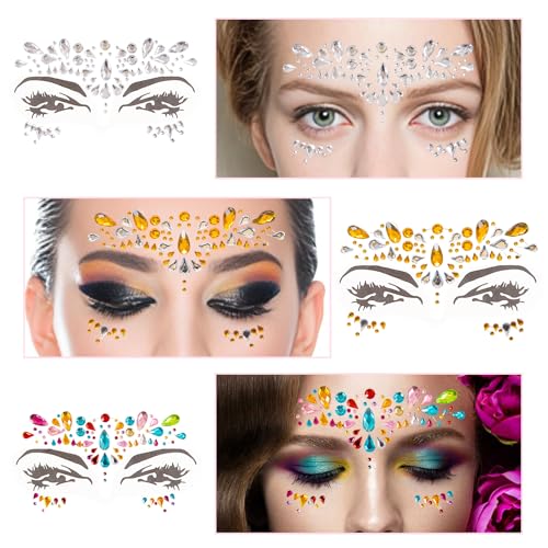 OBSGUMU Face Gems for Festivals, 9 PCS Adhesive Face Glitter Jewels Temporary Tattoos Sticker for Music Festival Holiday Party, Halloween, Christmas,Birthday Carnival - Image 2