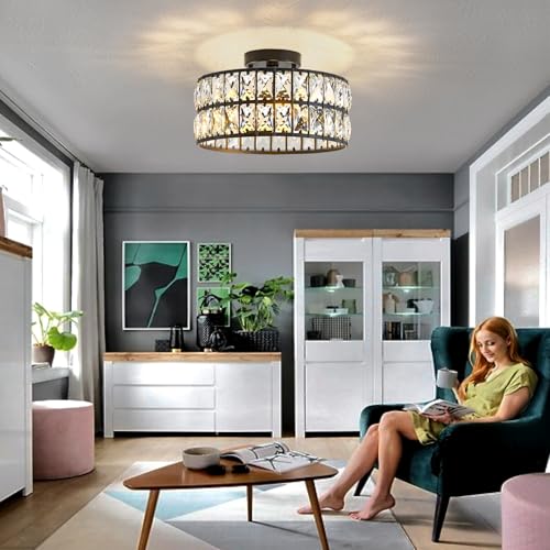 HuixuTe 3-Light Black Modern Crystal Bedroom Light Fixtures Ceiling - image 2