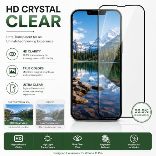 Image of Tempered glass for iPhone 13 Pro (6.1 Inch), 9H Hardness, HD Clear, Bubble Free, Case Friendly, Scratch Resistant, Screen Protector Full HD Quality, Edge to Edge Coverage, Easy Installation (iPhone 13 Pro), Pack of 1