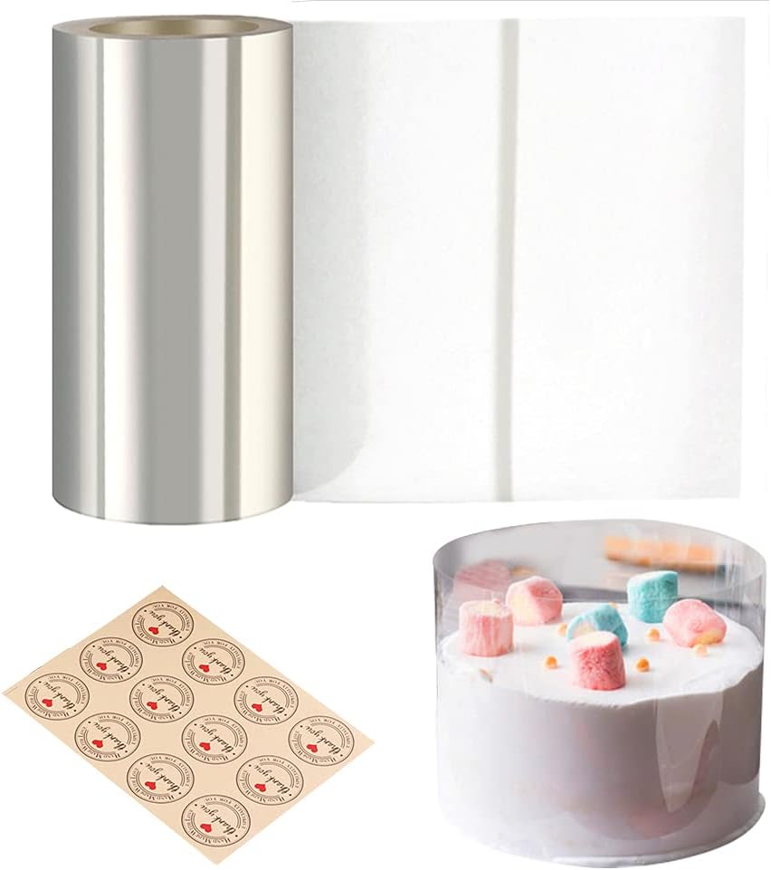 Cake Collars 6 x 394inch, Transparent Cake Rolls, Acetate Cake Collars, Mousse Cake Clear Acetate Sheets for Chocolate Mousse Baking, Cake Decorating,12 Stickers Included