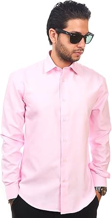 Slim Fit Mens Dress Shirt Solid Color Long Sleeves Spread Collar Fitted By AZAR