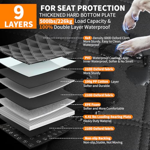 Image of KYG Hard Bottom Dog Hammock for Car, Back Seat Extender, Dog Car Seat Cover for Back Seat Waterproof with Mesh Window and Storage Pocket Travel Bed For Cars Medium SUVs
