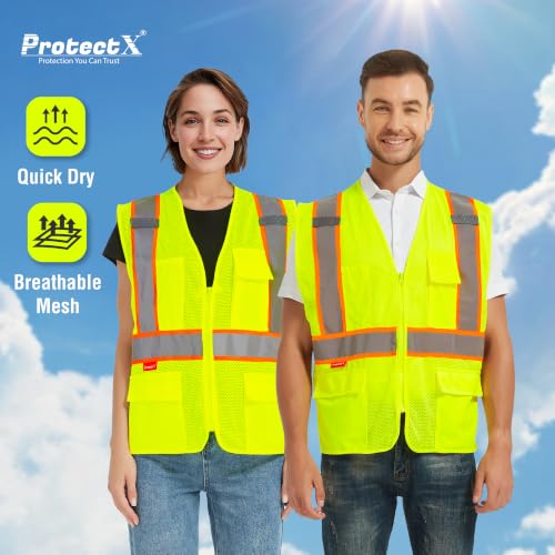 Image of ProtectX High Visibility ANSI Class 2 Safety Vest with 4 Pockets