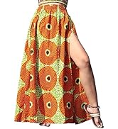 DA'IKI African High Slit Dashiki Art Elastic Waist Kente Ankara Dance Skirt Wax Cotton