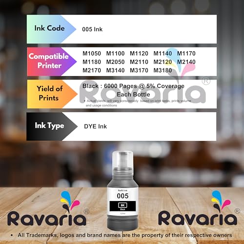 Image of 005 Black Ink for Epson M1050 M1100 M1120 M1140 M1170 M1180 M2050 M2110 M2120 M2140 M2170 M3140 M3170 M3180 (005 Black Ink 1 Pcs)