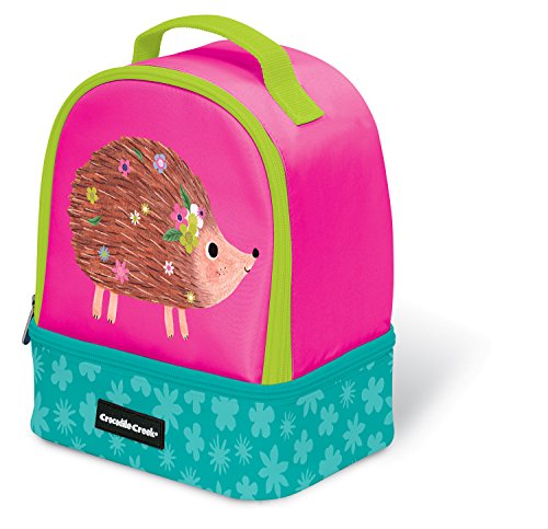Crocodile Creek Eco Pink Hedgehog Two Compartment Kids' Lunchbox Insulated Lunch Box with Handle, 9.5&Quot