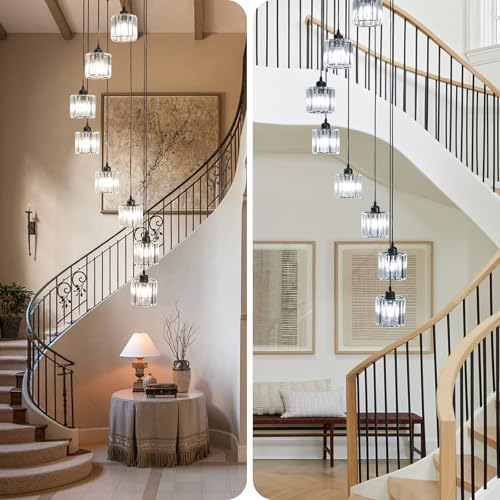 Cainjiazh Long Chandeliers for High Ceilings,Modern Crystal Pendant Light,Long Raindrop Drop Lamp,Hanging Flush Mount Chandelier Ceiling Light for Staircase Foyer Living Room Entryway 8 Lights - Cosy Home Interiors Cainjiazh Long Chandeliers for High Ceilings,Modern Crystal Pendant Light,Long Raindrop Drop Lamp,Hanging Flush Mount Chandelier Ceiling Light for Staircase Foyer Living Room Entryway 8 Lights - Image 2