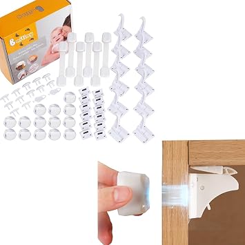 Baby Proofing Kit 58 Pack + Hidden Magnetic Cabinet Locks 12 Pack