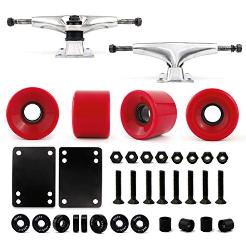 Image of VJ Skateboard Truck and Wheel, 5.0 Skateboard Trucks w /Skateboard Crusier Wheel 60mm, Skateboard Bearings, Skateboard Screws, Skateboard Riser Pads